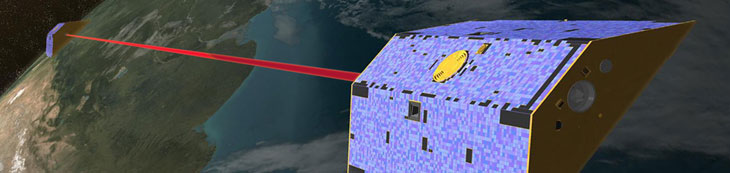 artists depiction of the two GRACE satellites flying in formation
