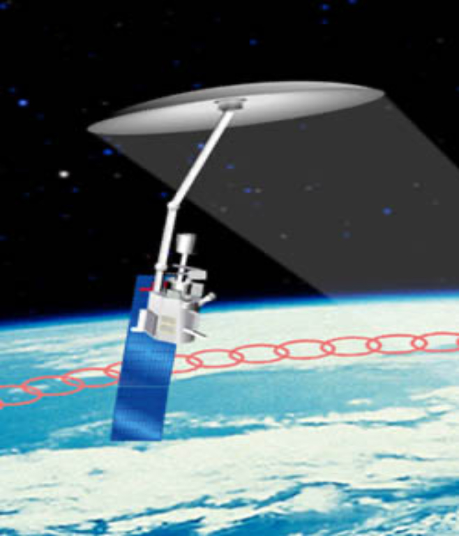 An early depiction of a SMAP-like mission, created by the Ocean-salinity Soil-moisture Integrated Radiometer-radar Imaging System (OSIRIS) project. (Credit: E Njoku / JPL)