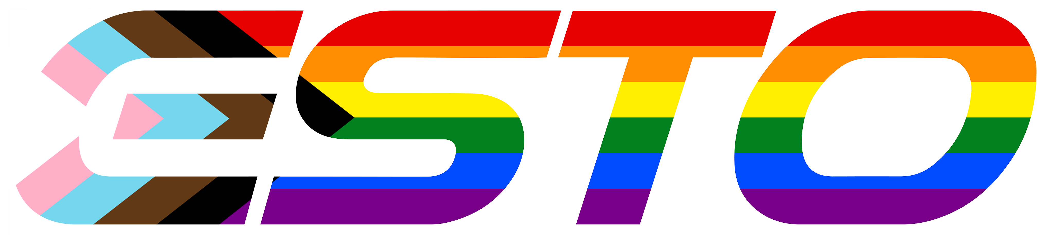 Image shows the ESTO logo with the "Progress Pride Flag" overlaid