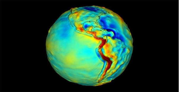 A map of Earth’s gravity. Red indicates areas of the world that exert greater gravitational pull, while blue indicates areas that exert less. A science-grade quantum gravity gradiometer could one day make maps like this with unprecedented accuracy. Credit: NASA